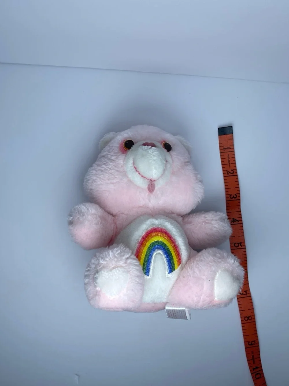 Care Bears Cheer Bear Pink Plush Bear Rainbow Belly 6in Vintage 1983 Bow Loop
